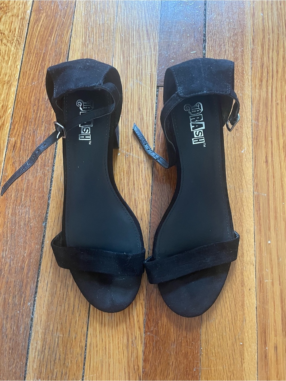 Brash Black Open-Toe Ankle Strap Heels